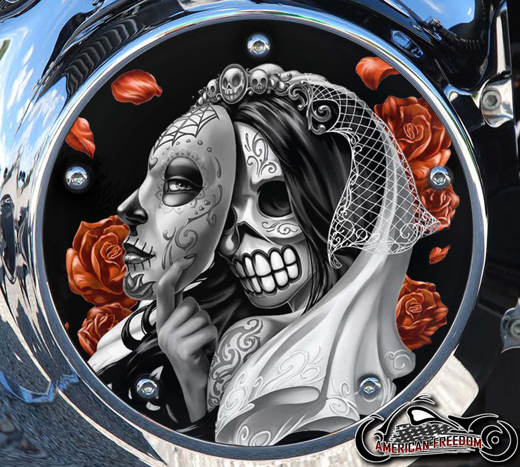Custom Derby Cover - Day Of The Dead Amber Whiskey Flowers